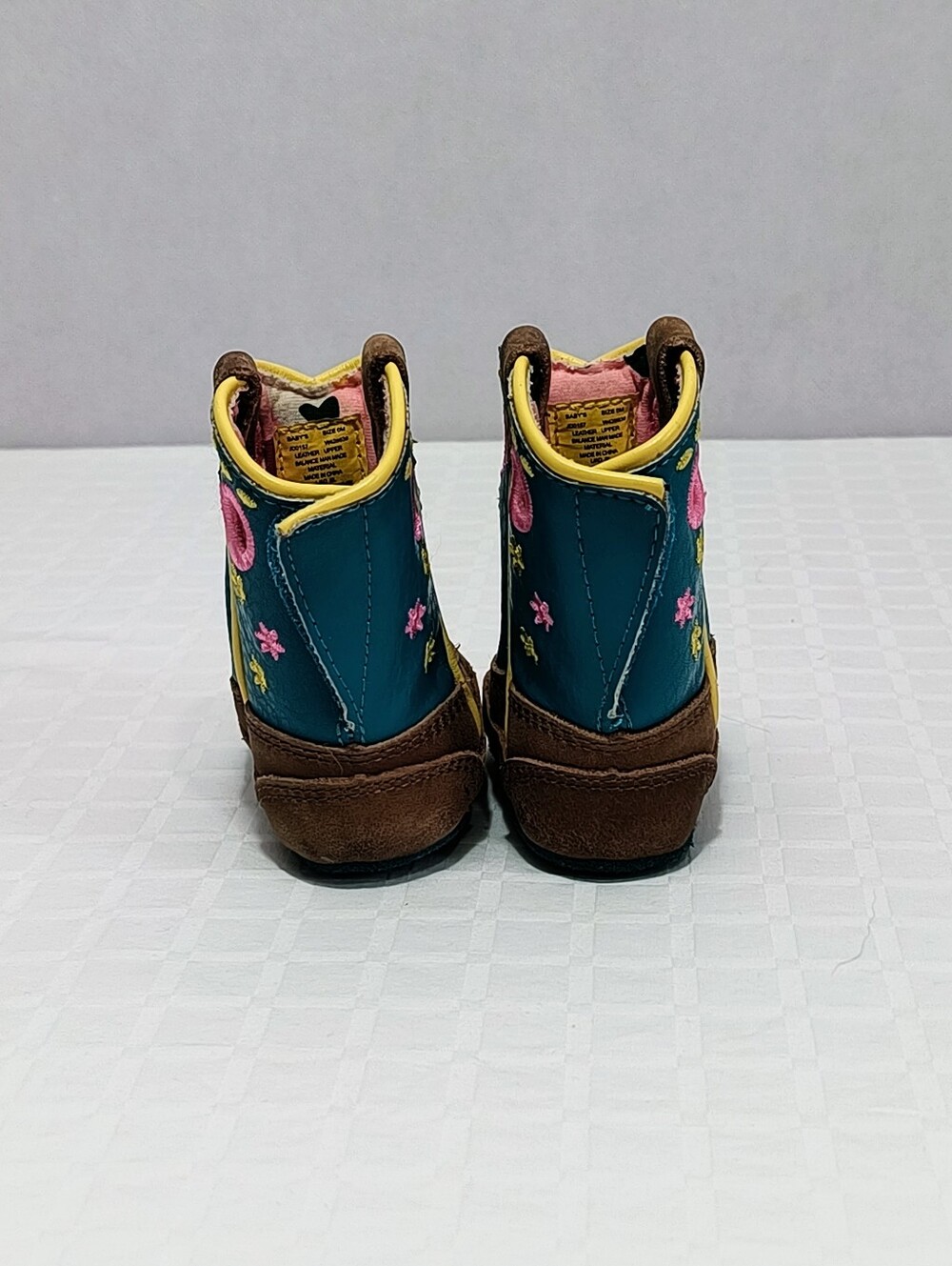 John Deere Brown & Teal Toddler Western Boots with Pink & Yellow Accents - Picture 4 of 8